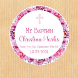 Floral cross baptism thank you sticker design