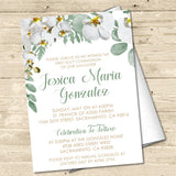 Floral first holy communion invitation for girls with white orchids
