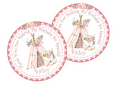 Floral tribal party favor sticker in blush and soft pink
