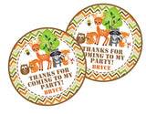 Forest friends party favor label with chevron background