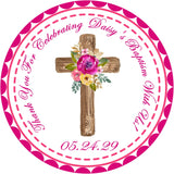 Fuschia colorful rose christening sticker label
