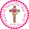 Fuschia colorful rose christening sticker label