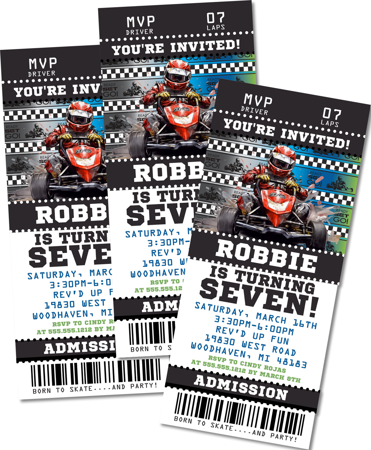 Go Kart Birthday Ticket Invitations