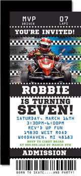 Go Kart Birthday Ticket Invitations