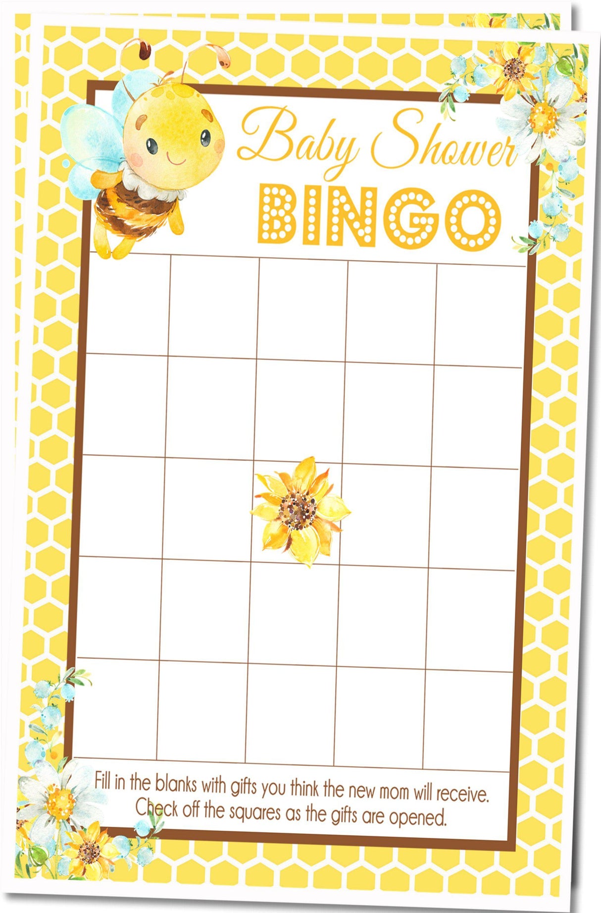 Garden bee themed baby shower bingo PDF