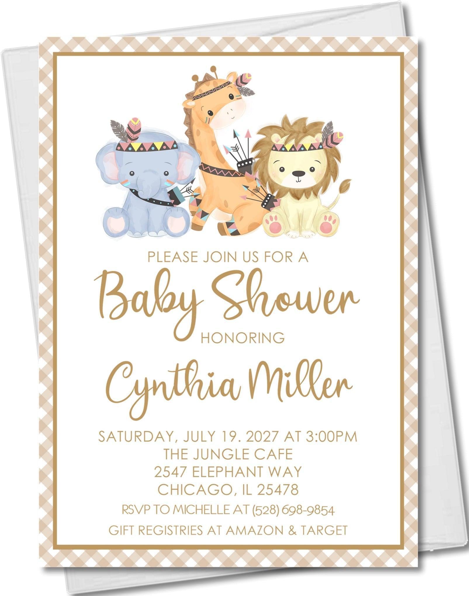 Gender Neutral Boho Safari Animals Baby Shower Invitations