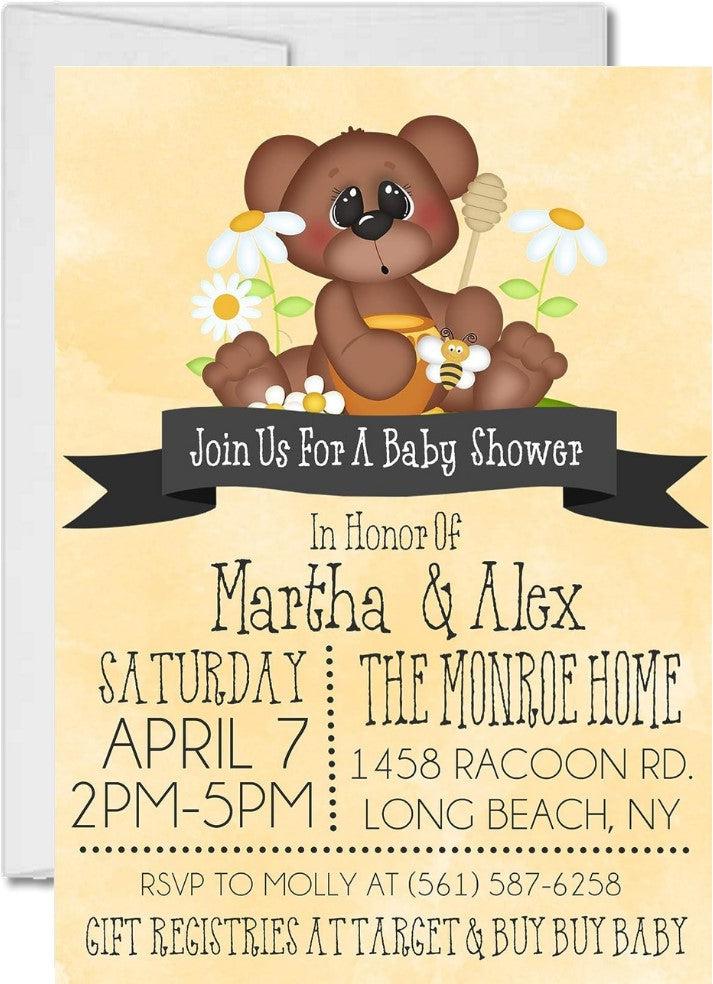 Gender Neutral Bumble Bee Teddy Bear Baby Shower Invitations