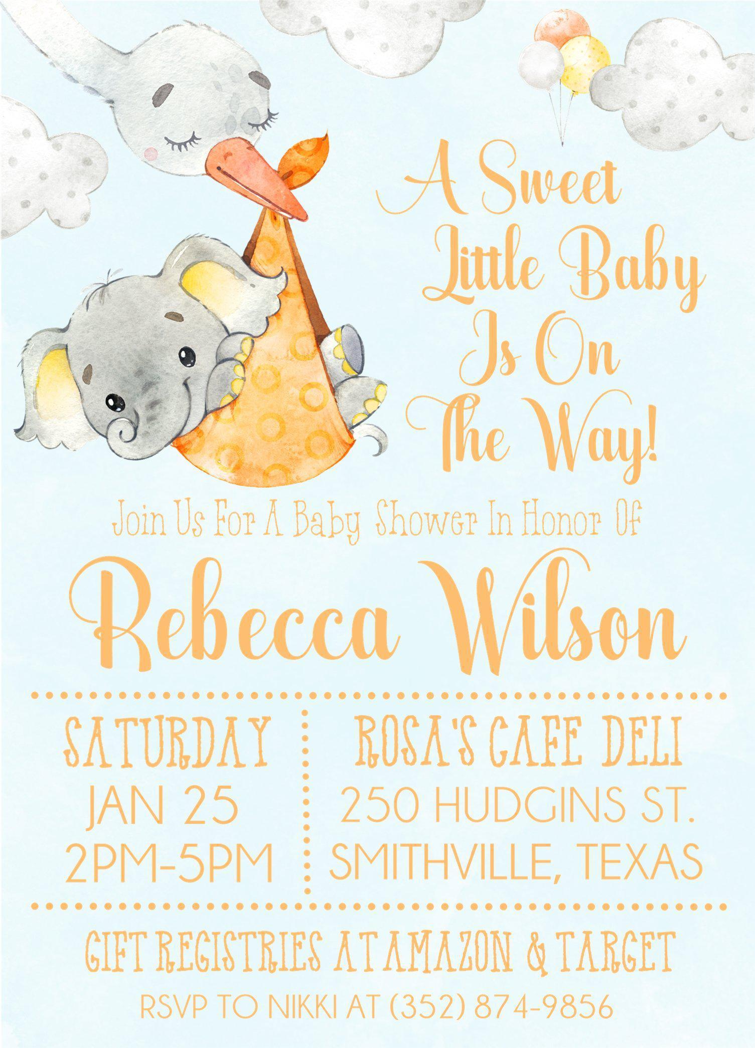 Gender Neutral Elephant Baby Shower Invitations