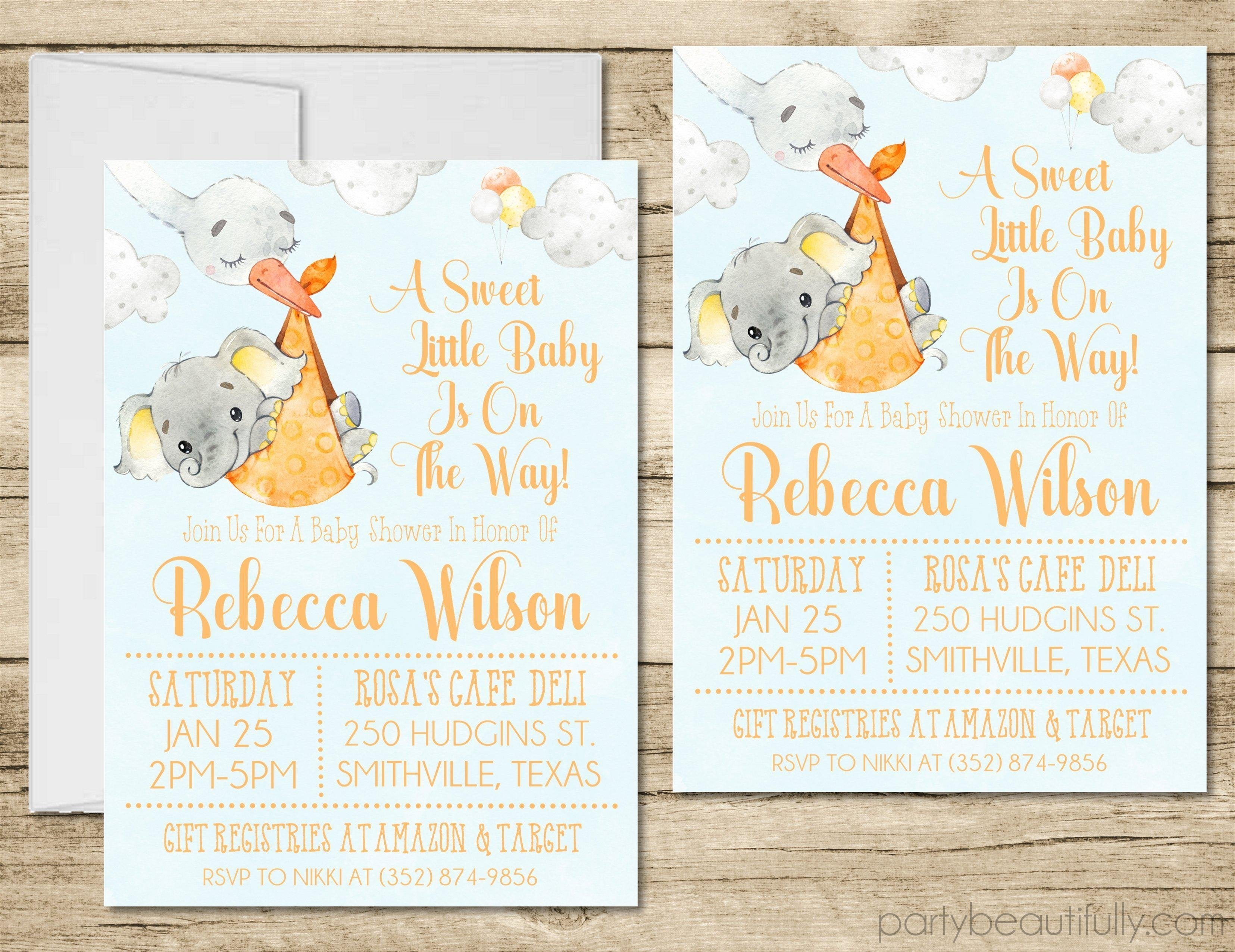 Gender Neutral Elephant Baby Shower Invitations