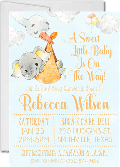 Gender Neutral Elephant Baby Shower Invitations