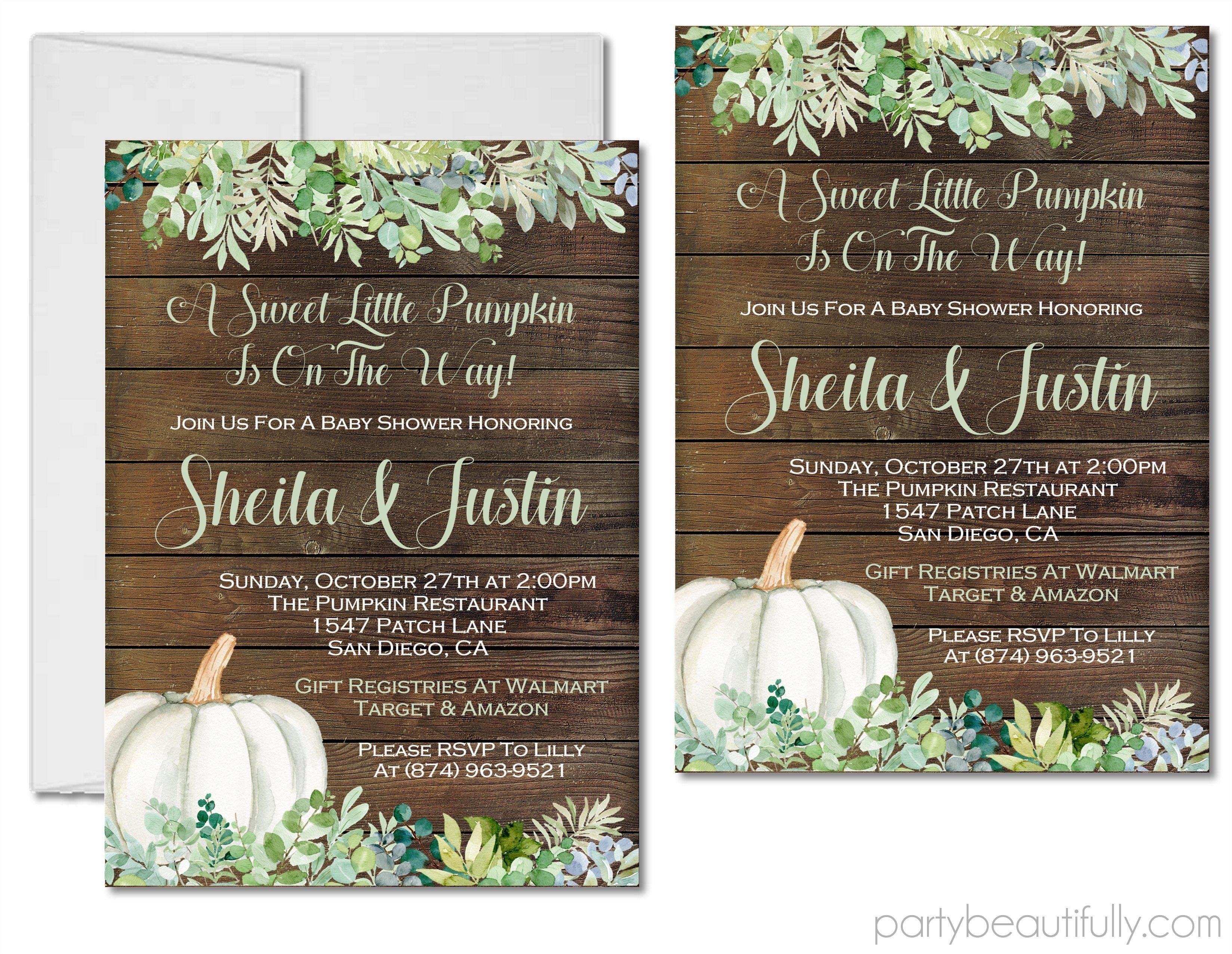 Gender Neutral Eucalyptus Fall Pumpkin Fall Baby Shower Invitations