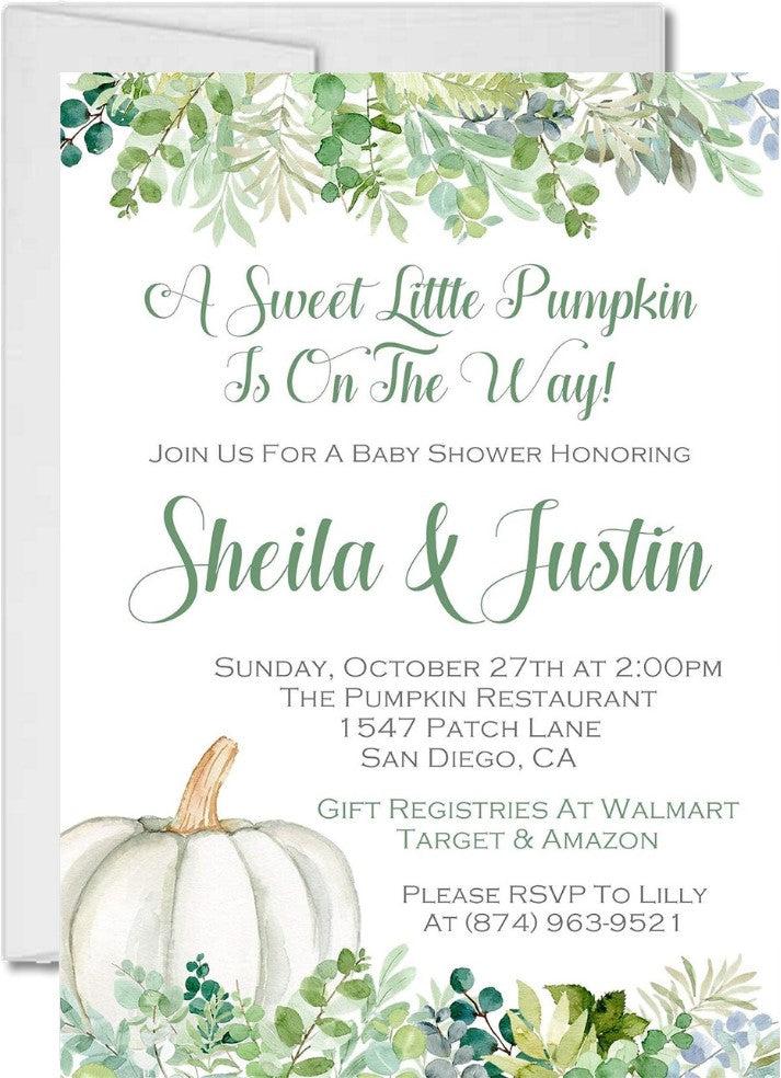 Gender Neutral Eucalyptus Fall Pumpkin Fall Baby Shower Invitations