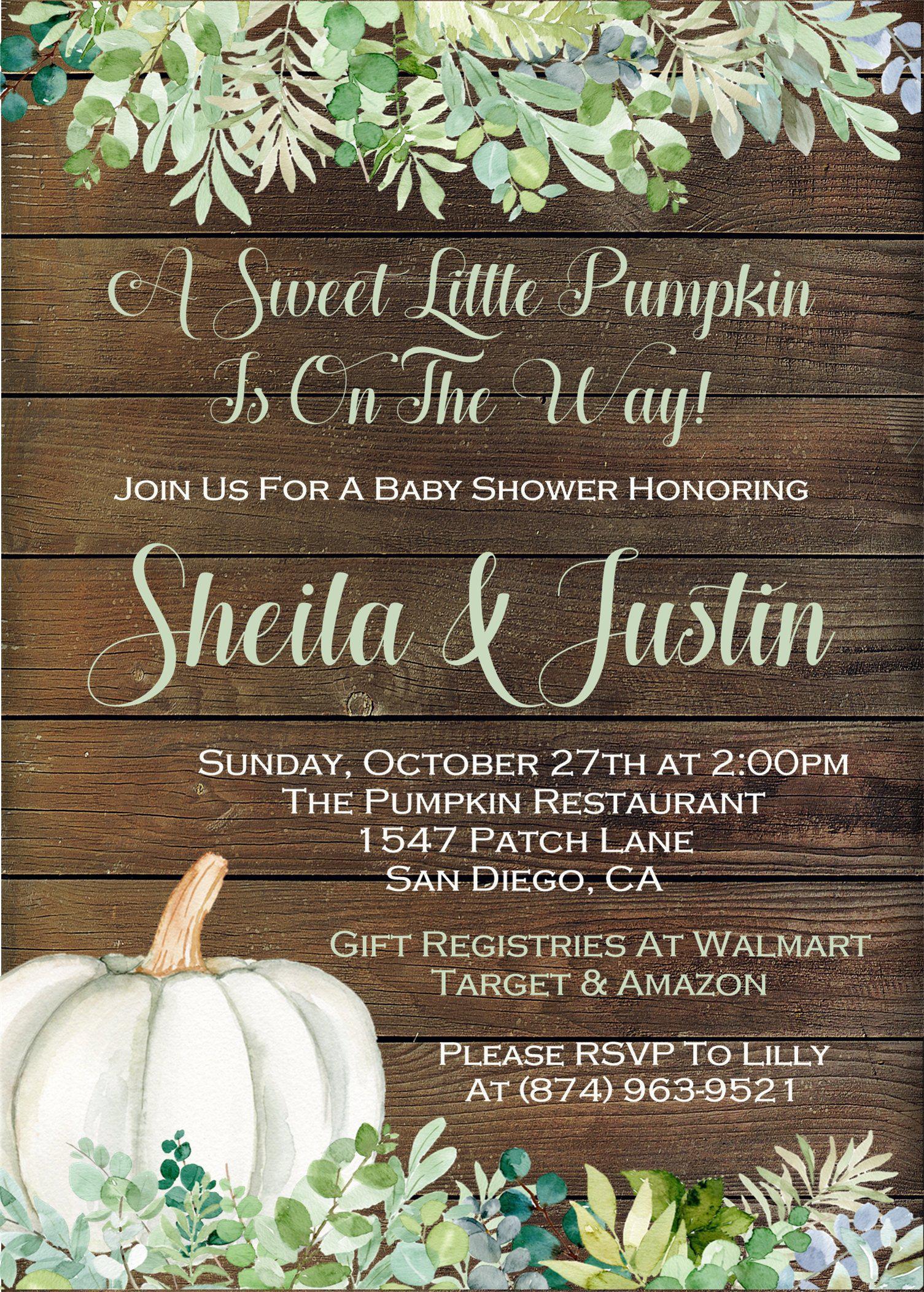 Gender Neutral Eucalyptus Fall Pumpkin Fall Baby Shower Invitations