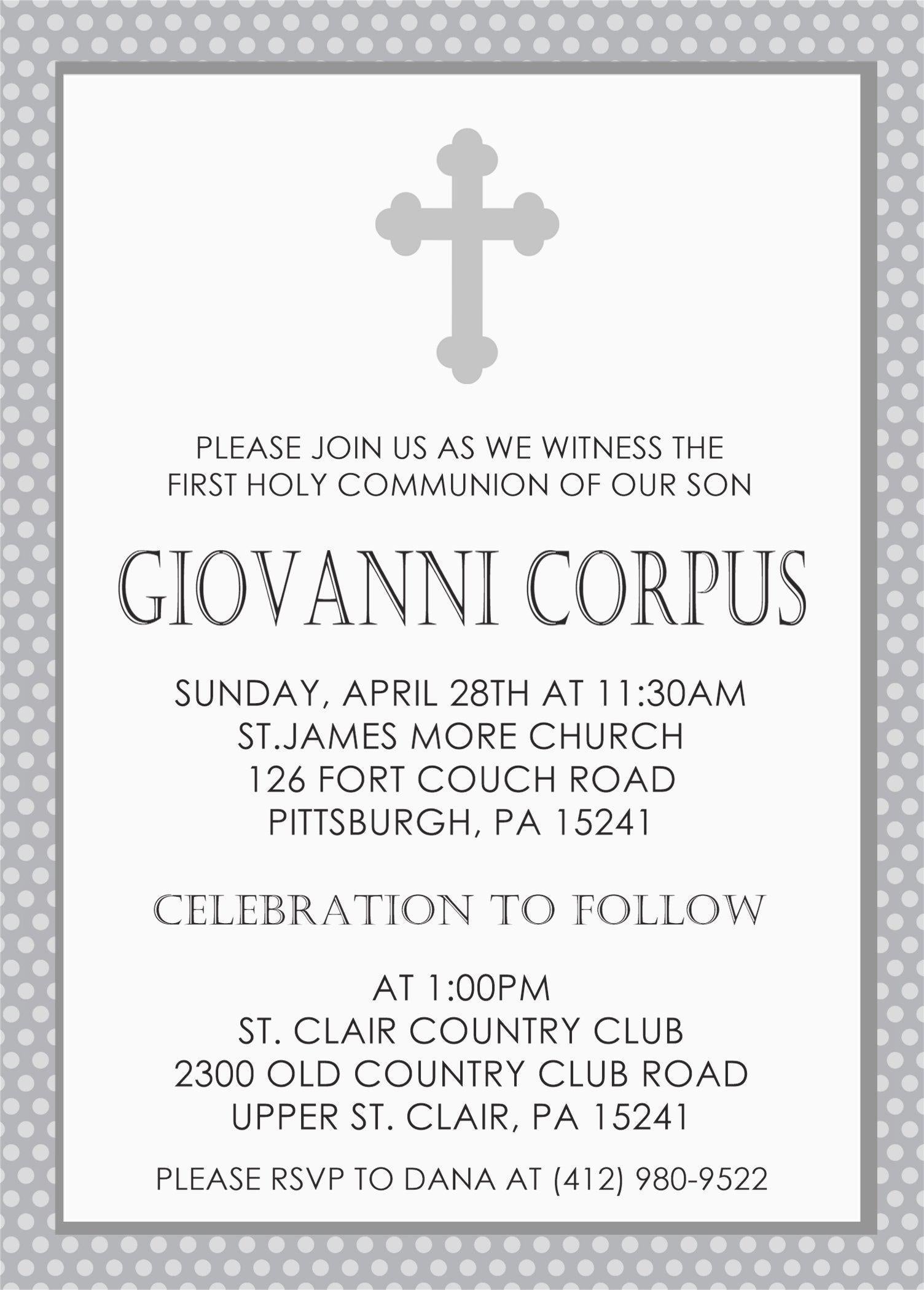 Gender Neutral First Communion Invitations