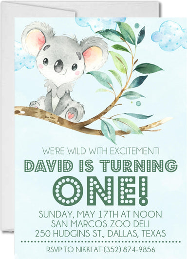 Gender Neutral Koala 1st Birthday Party Invitations