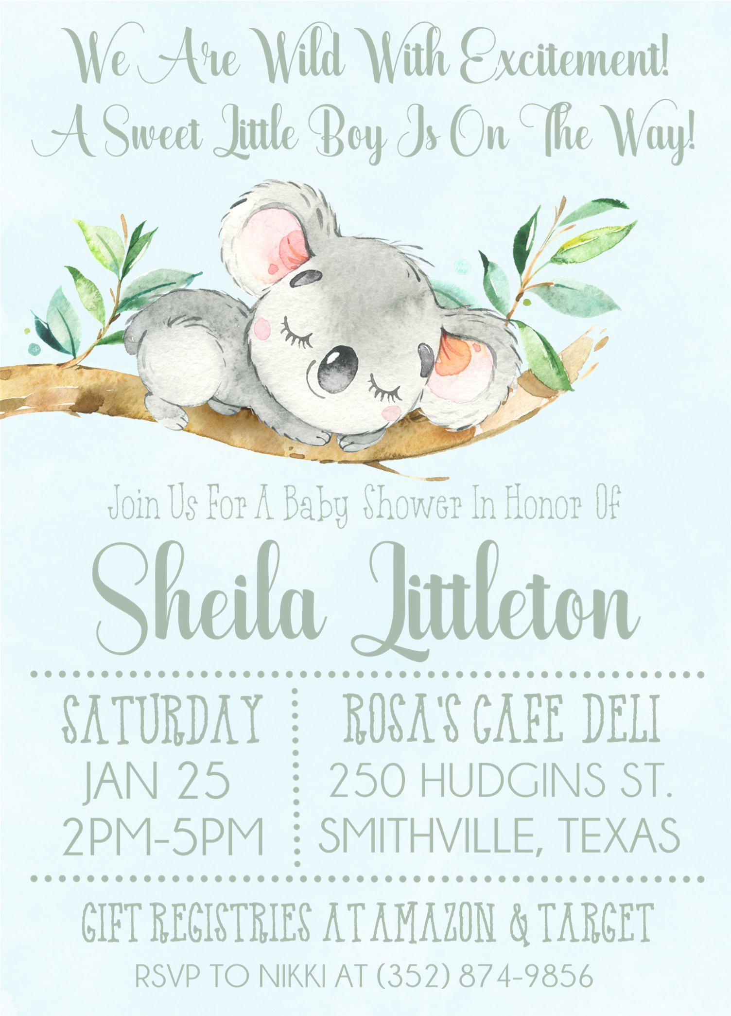 Gender Neutral Koala Baby Shower Invitations