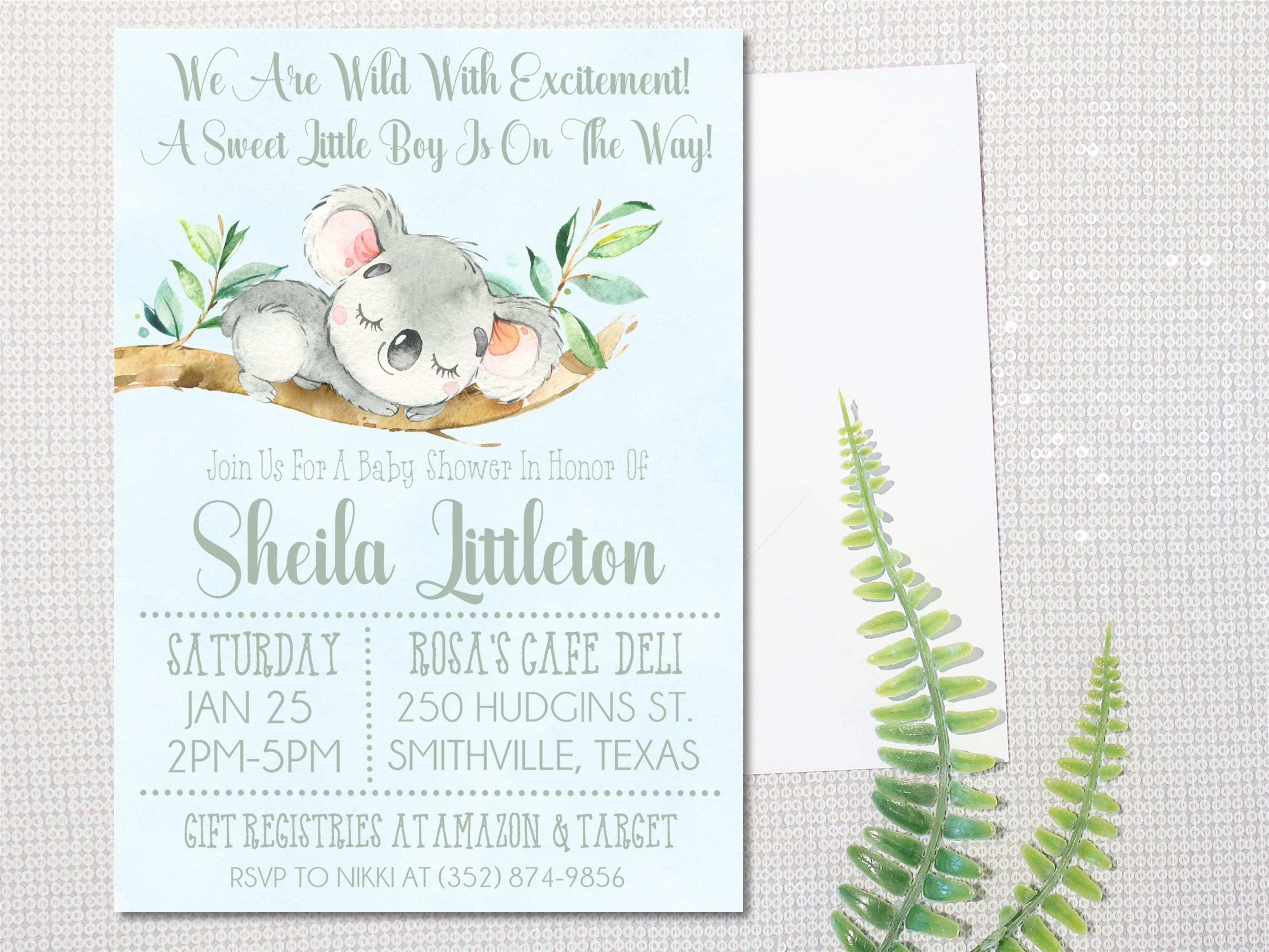 Gender Neutral Koala Baby Shower Invitations