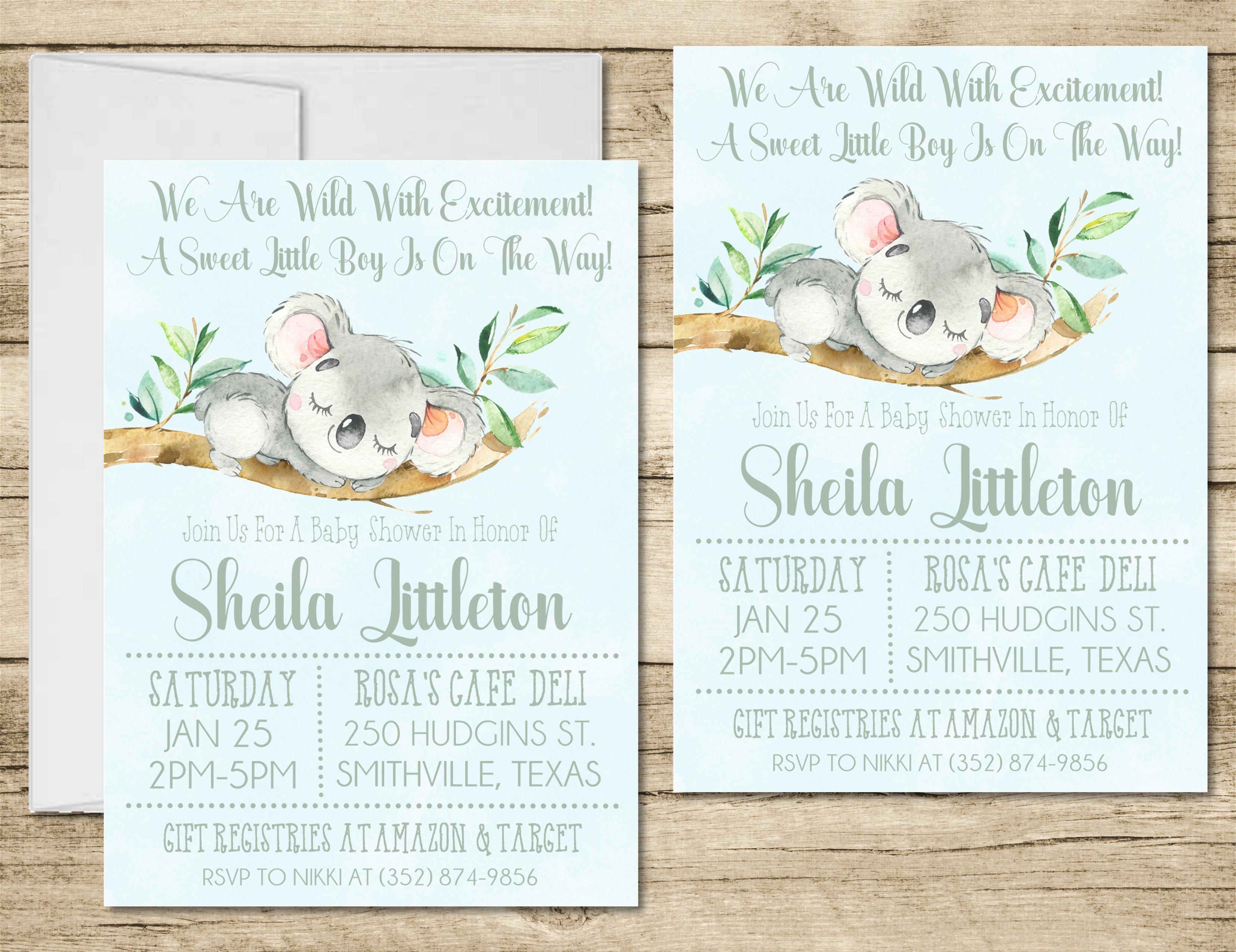 Gender Neutral Koala Baby Shower Invitations