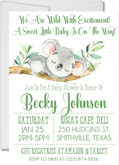 Gender Neutral Koala Baby Shower Invitations