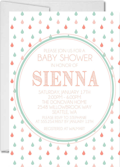 Gender Neutral Raindrops Baby Shower Invitations