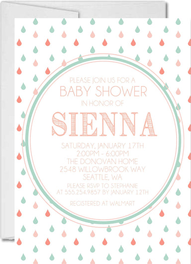 Gender Neutral Raindrops Baby Shower Invitations