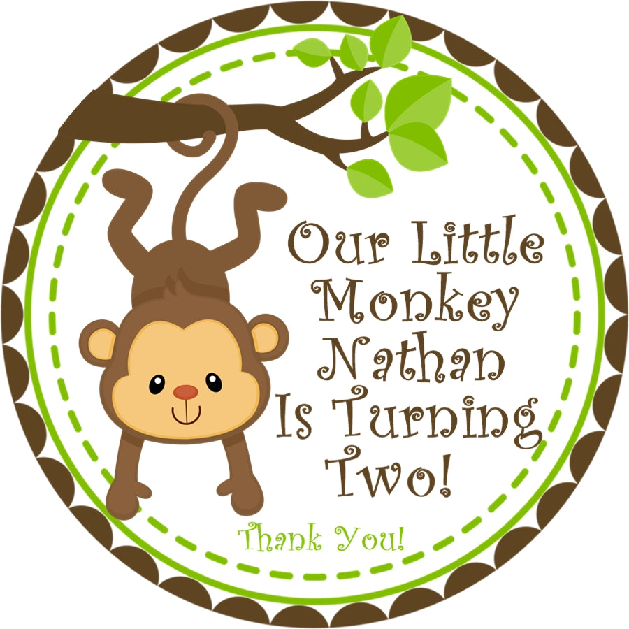 Gender neutral personalized monkey party favor sticker
