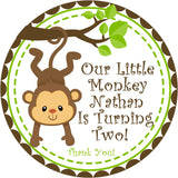 Gender neutral personalized monkey party favor sticker
