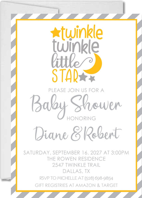 Gender neutral twinkle little star baby shower invitation card