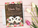 Girl Twins Panda Baby Shower Invitations