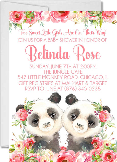 Girl Twins Panda Baby Shower Invitations