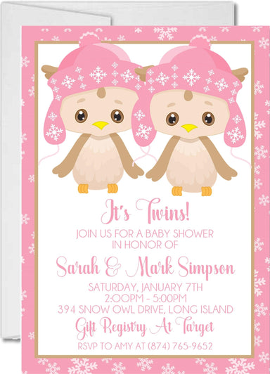 Girl Twins Winter Snowflake Baby Shower Invitations