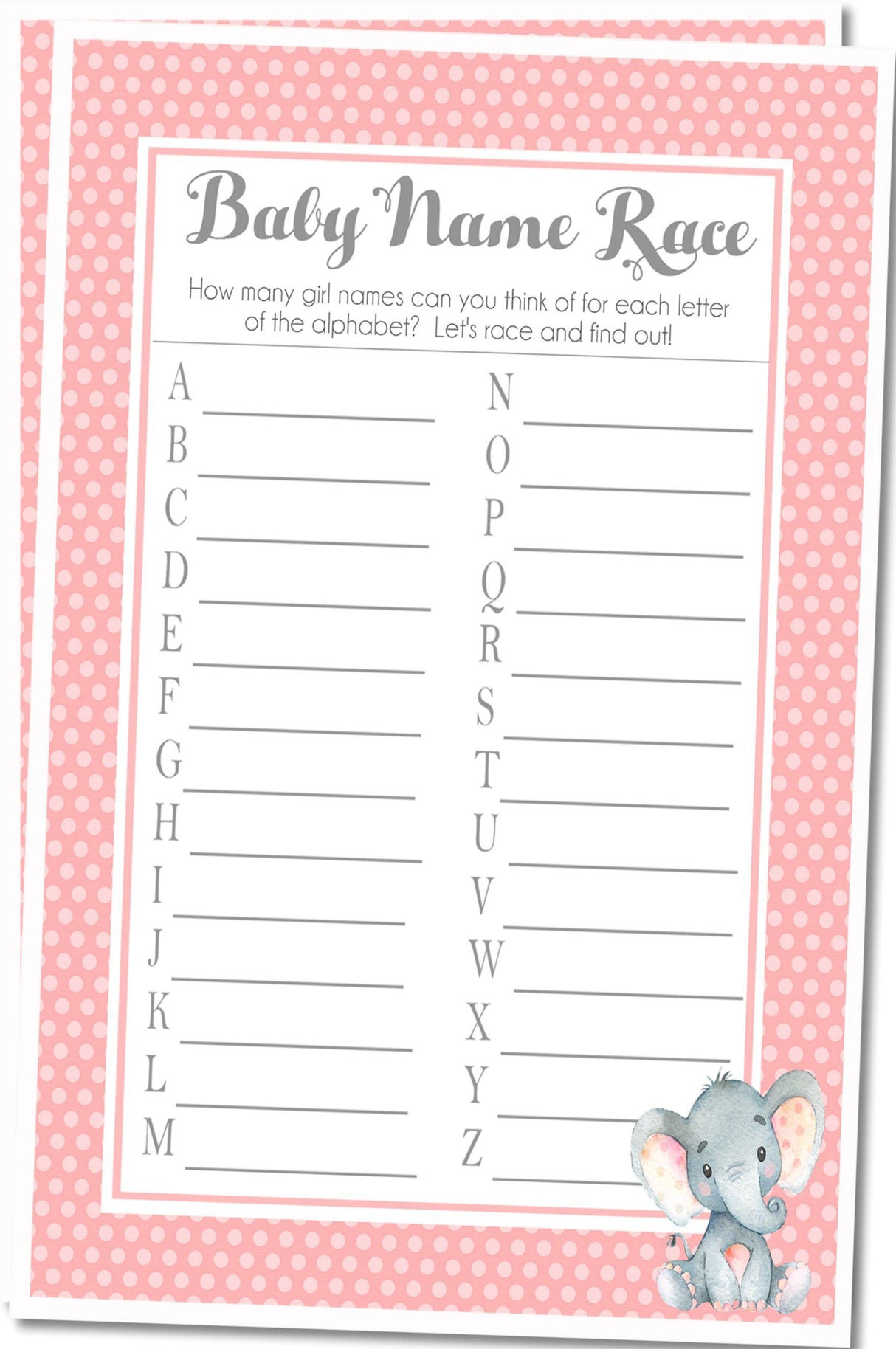Girl baby name race elephant theme PDF