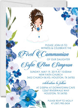 Girls Blue First Communion Invitations