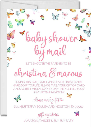 Girls Butterfly Baby Shower By Mail Invitations