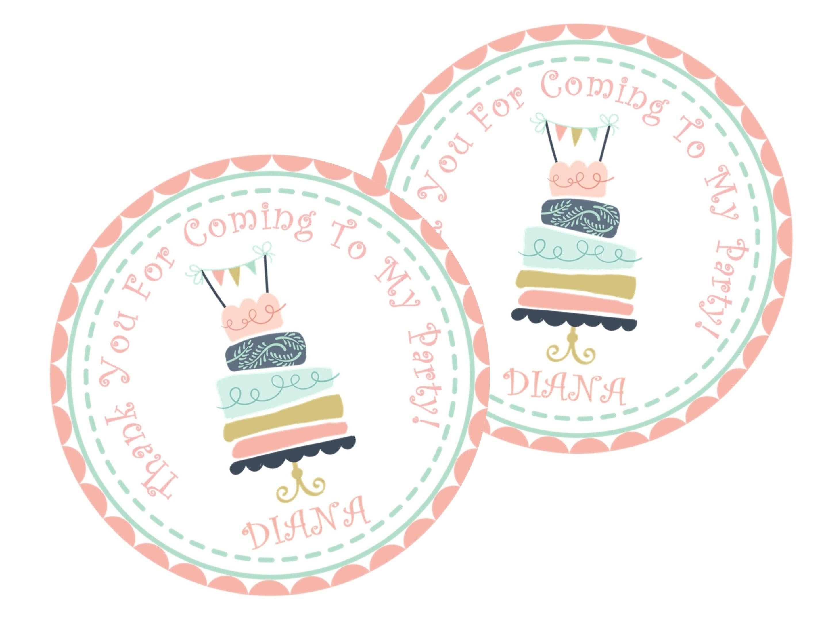 Girls Cake Birthday Party Stickers