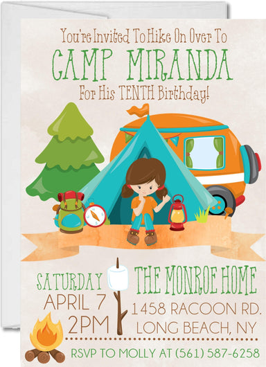 Girls Camping Birthday Party Invitations