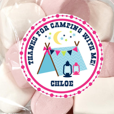 Girls Camping Birthday Party Stickers