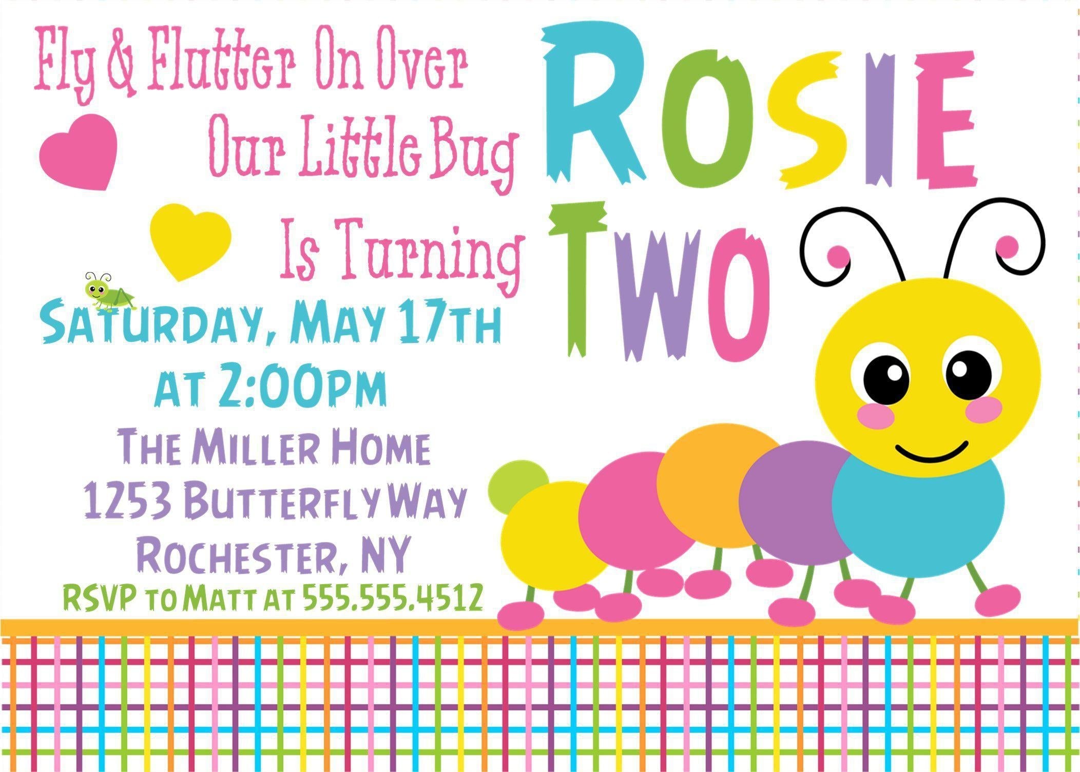 Girls Caterpillar Birthday Party Invitations