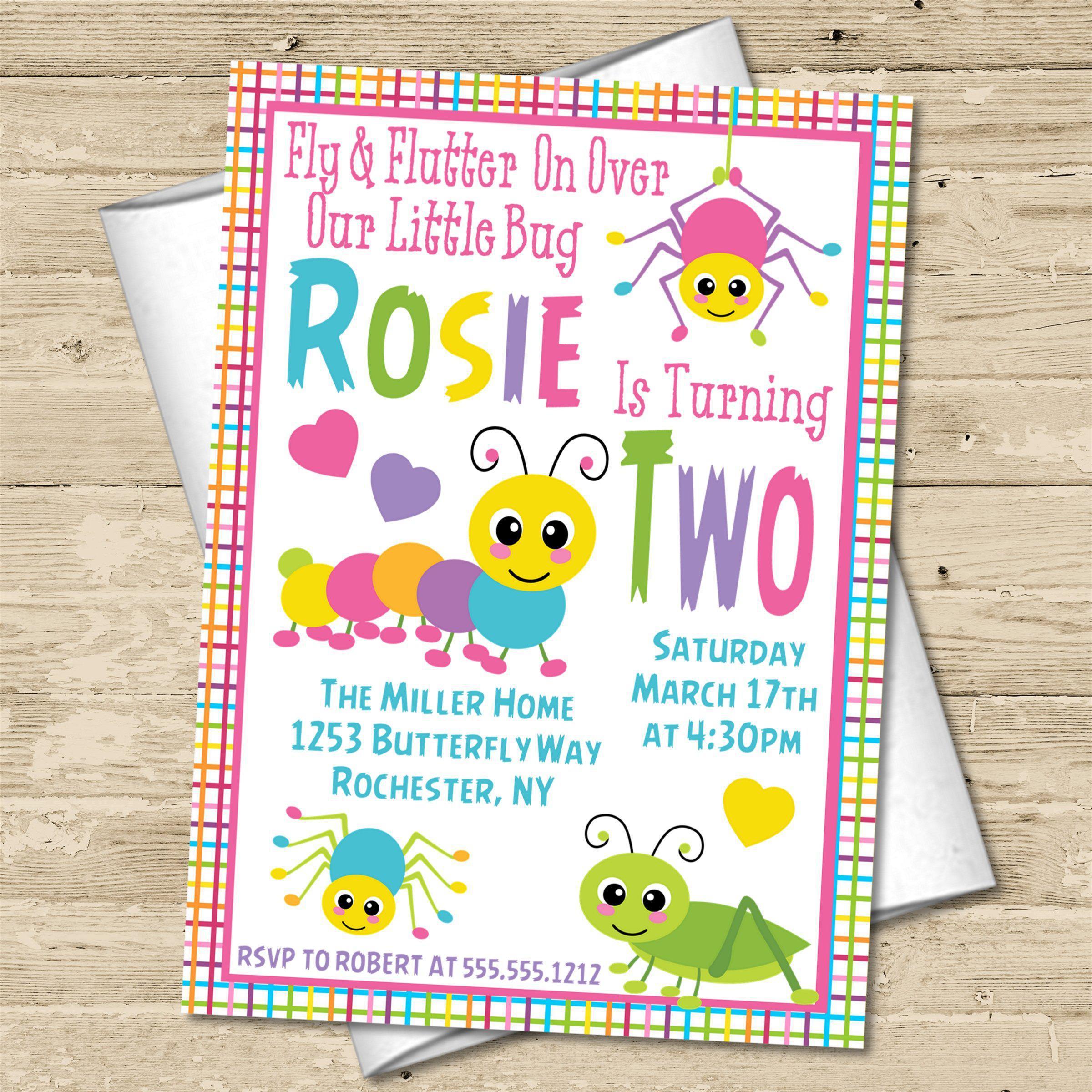 Girls Caterpillar Bug Birthday Party Invitations