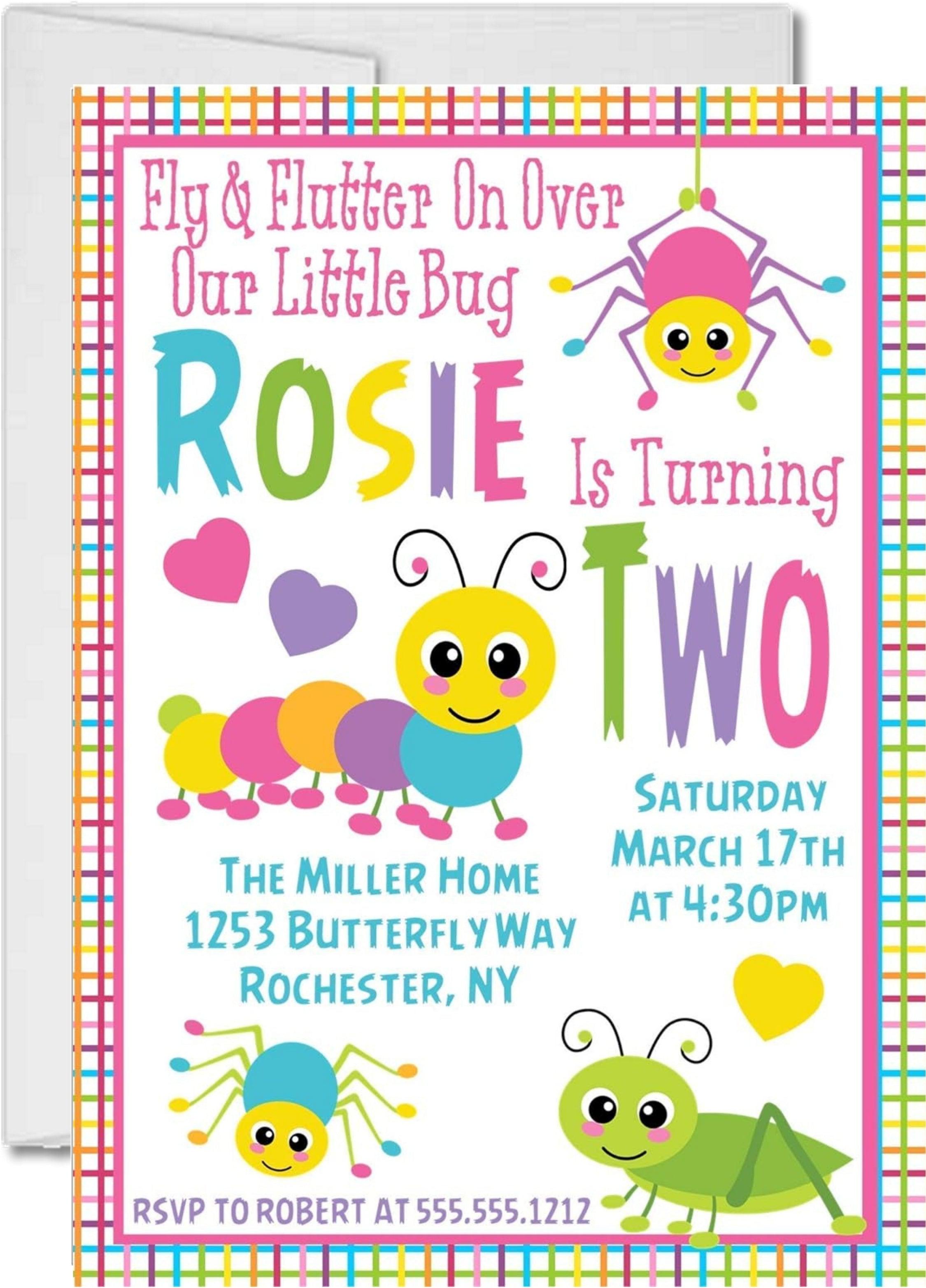 Girls Caterpillar Bug Birthday Party Invitations