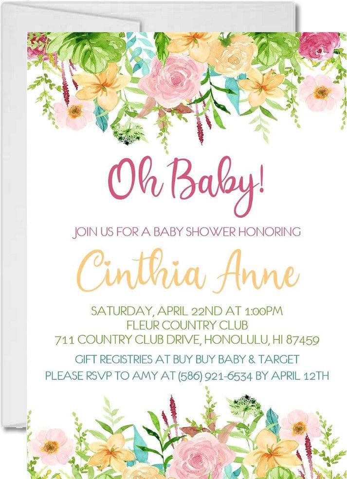 Girls Colorful Floral Baby Shower Invitations