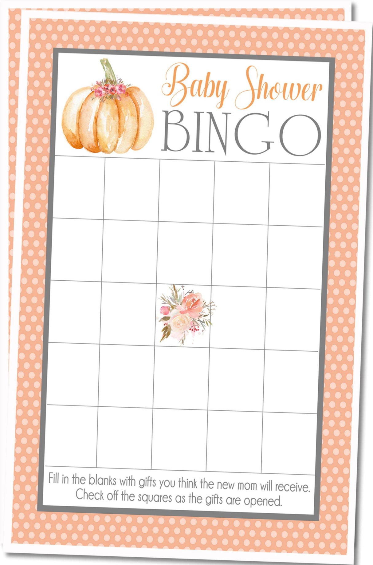 Girls Fall Pumpkin Baby Shower Bingo Cards