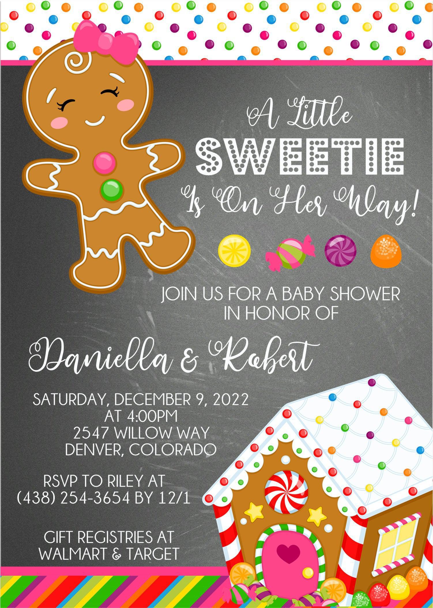 Girls Gingerbread Christmas Baby Shower Invitations