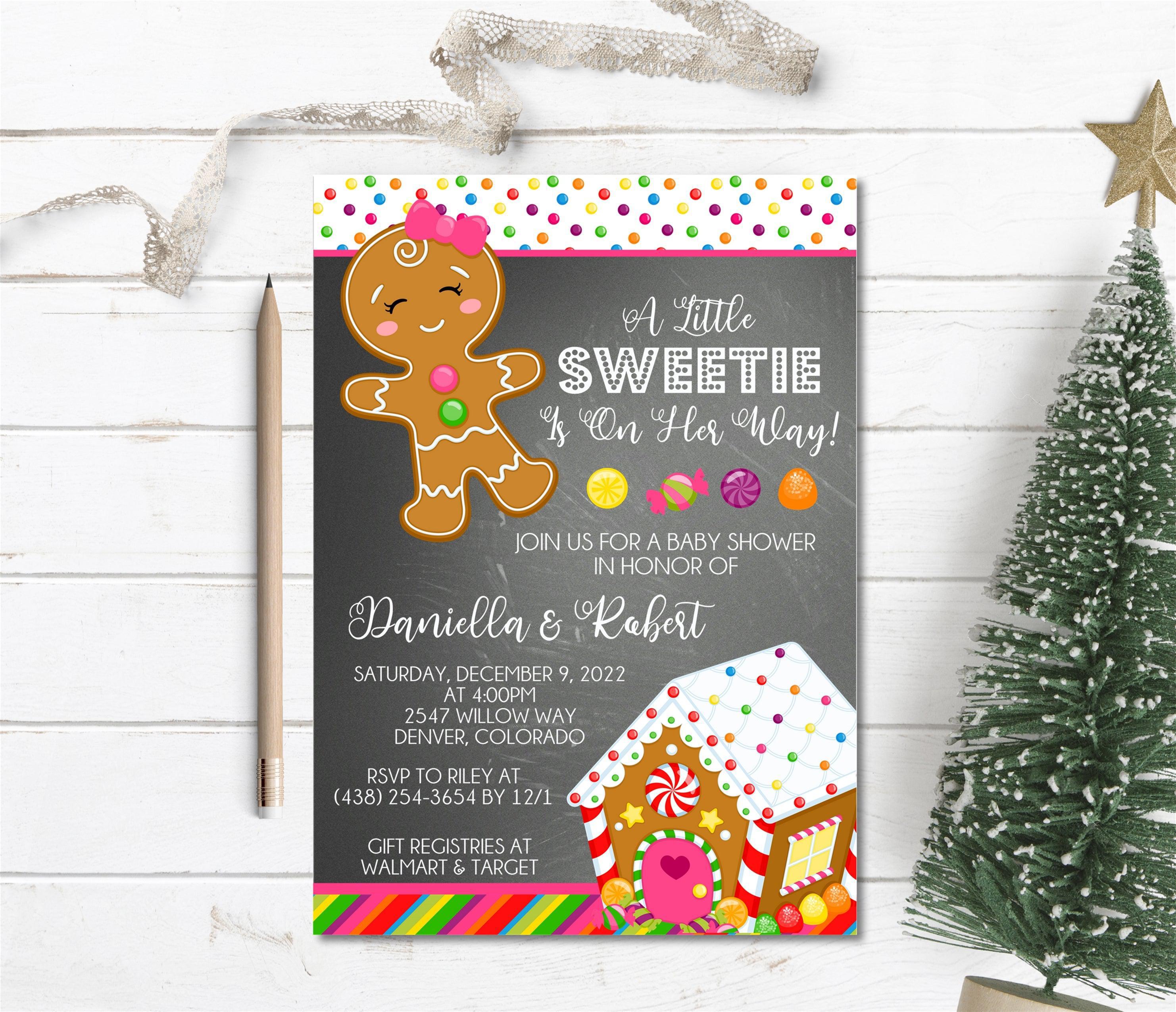 Girls Gingerbread Christmas Baby Shower Invitations