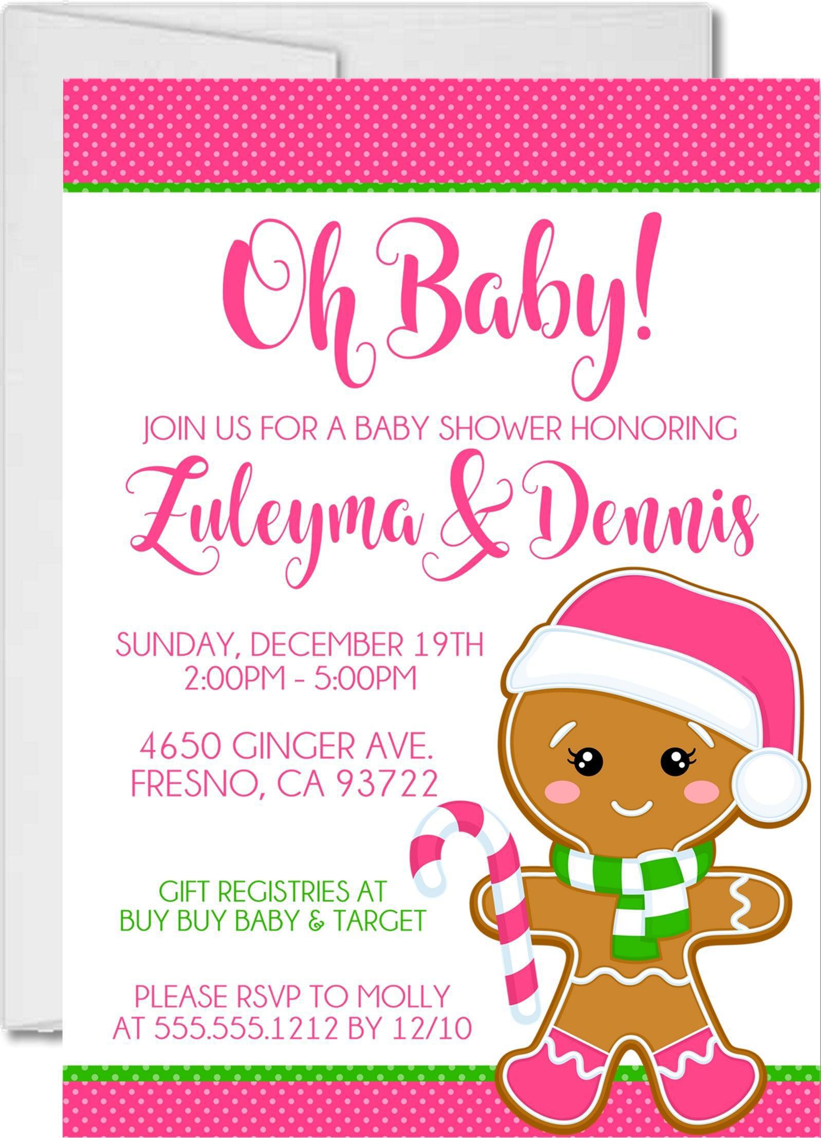 Girls Gingerbread Christmas Baby Shower Invitations