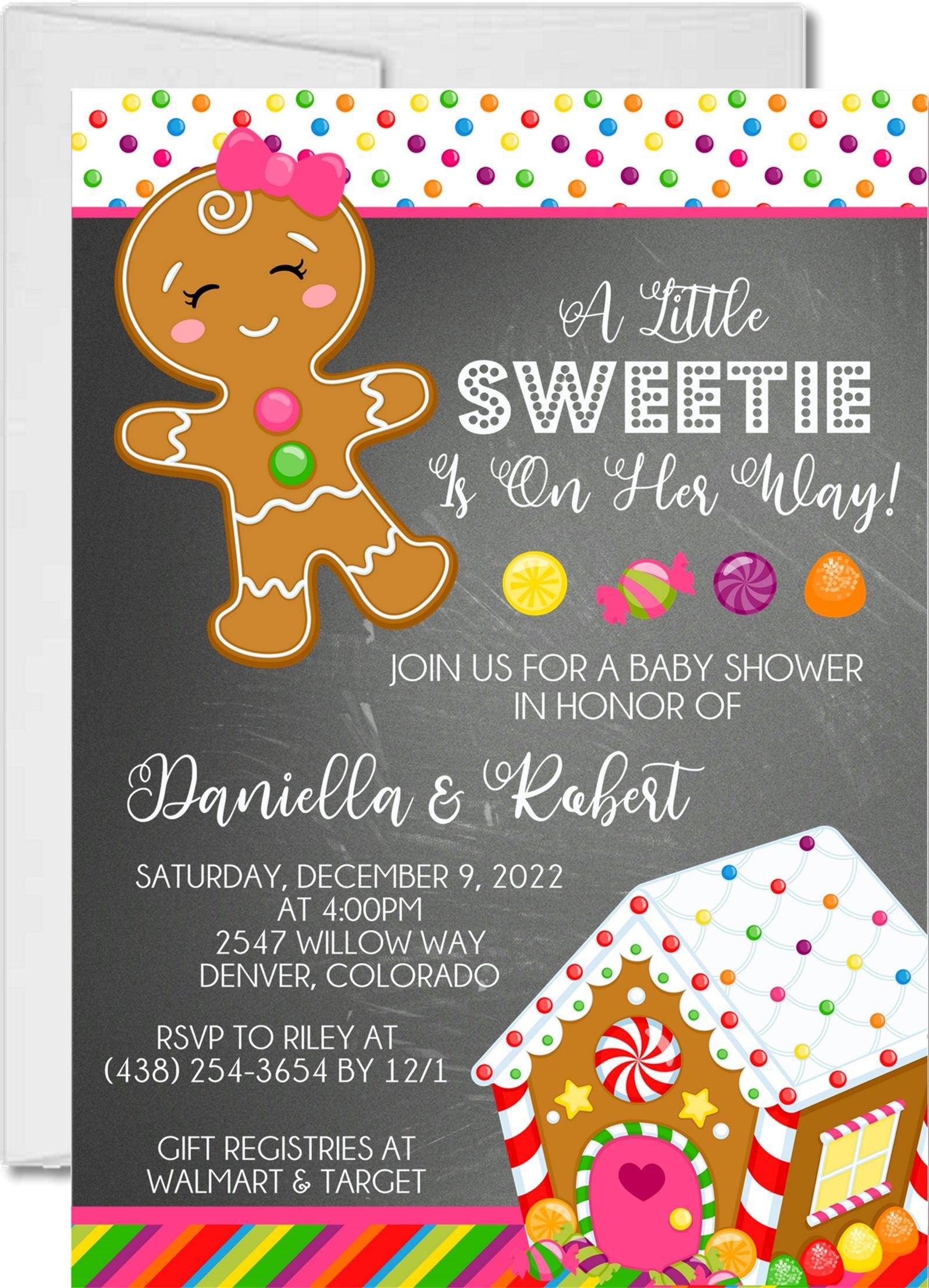 Girls Gingerbread Christmas Baby Shower Invitations