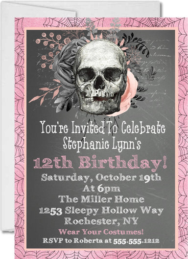 Girls Gothic Halloween Birthday Party Invitations