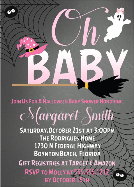 Girls Halloween Baby Shower Invitations