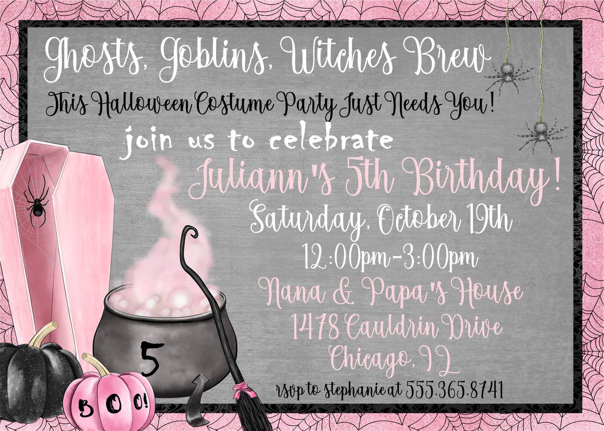 Girls Halloween Birthday Party Invitations