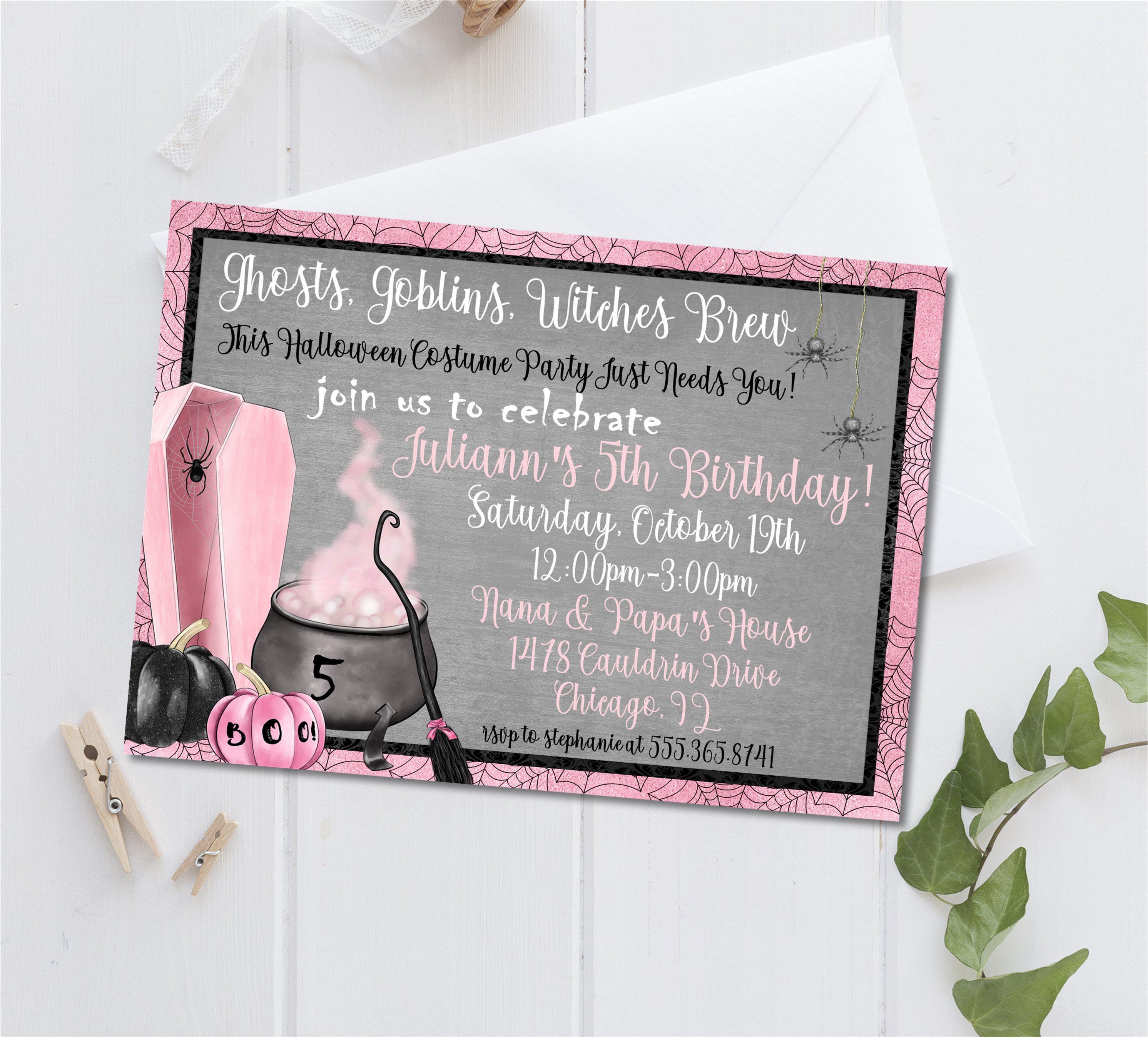 Girls Halloween Birthday Party Invitations